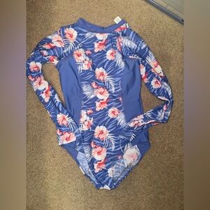 NWT Stella Laguna Beach Blue Floral Long Sleeve One-Piece Swimsuit